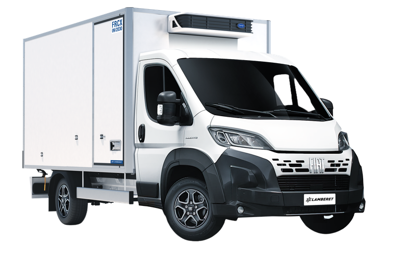 Noleggio lungo termine Fiat Ducato cassa isotermica - allestito Ducato chassis L2 180 Cv furgonatura isotermica LAMBERET FRCX - 20° - frigo strada/rete - 5 epal -  sospensioni maggiorate posteriori - accensione automatica fari e tergi - fendinebbia - radio display 7" AA/CP + doppia presa USB  - OL